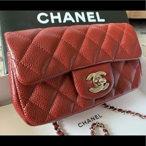 CHANEL Mini Rectangle Flap Chain Bag - Dark Red